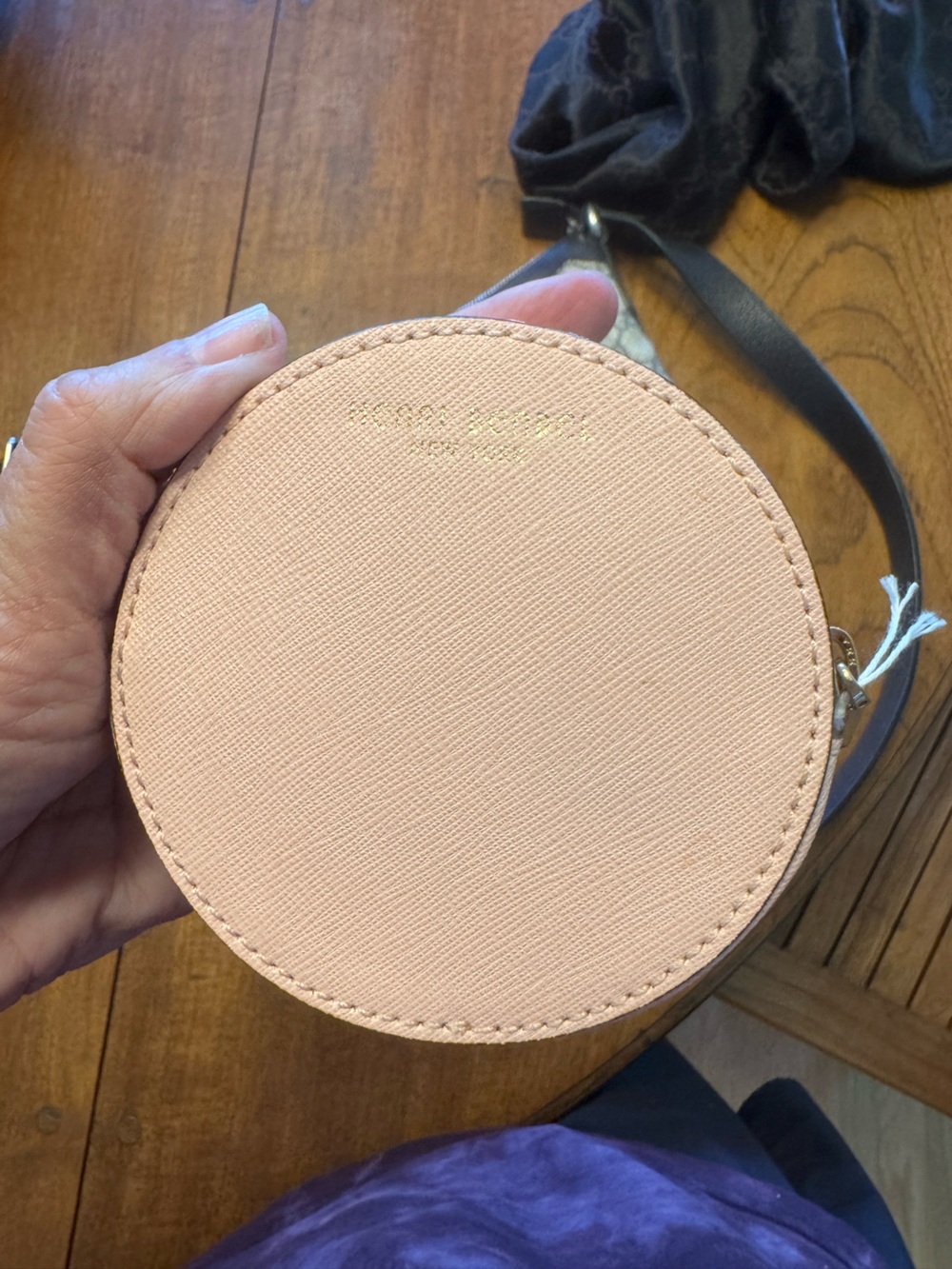 henri bendel Blush Round Coin Pouch with Gold Logo